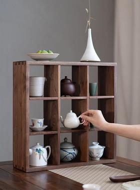 黑胡桃木九宫格架墙面桌面置物架实木茶家具禅意多宝格瓷器方格架