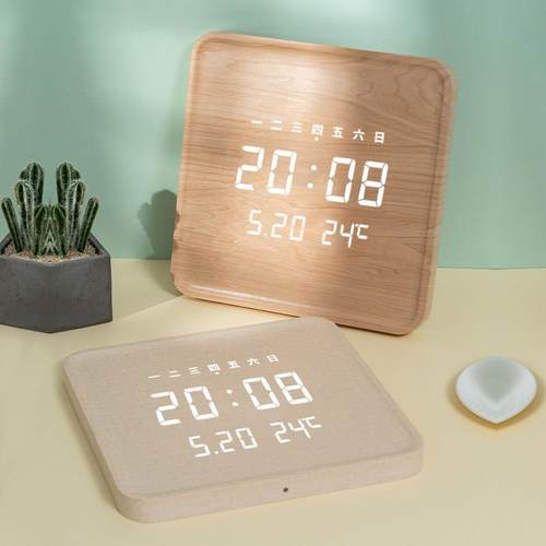 钟表挂钟客厅家用时尚挂墙夜光数字北欧风现代极简约电子时钟中式