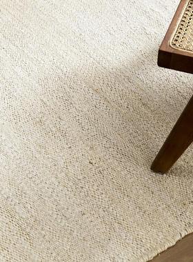 视觉味道无胶高级感家用客厅白色地毯日式进口手工编织黄麻茶几垫