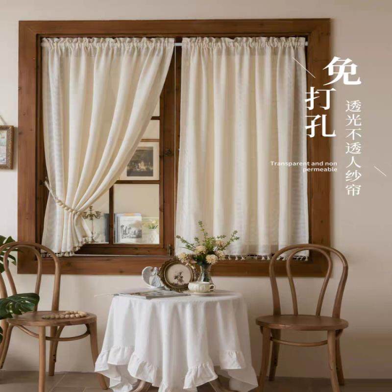 门帘免打孔透光不透人棉麻窗帘短款半帘遮阳飘窗隔断日式流苏纱帘,居家布艺,定制窗帘,淘宝优惠券,粉丝福利购,淘宝优惠卷