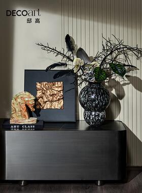 艺术民宿酒店大堂入口桌陶瓷插花大理石马装饰摆件高档软装