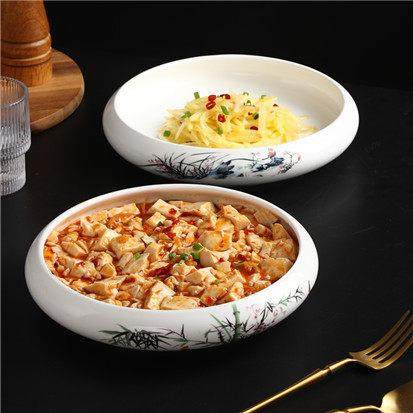 酒店陶瓷梅兰竹古形热菜碗创意麻婆豆腐沙拉碗私房菜特色餐具汤盘