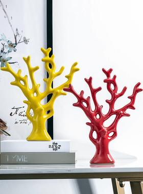 客厅招财发财树摆件家居装饰创意陶瓷景德镇博古架饰品高档工艺品