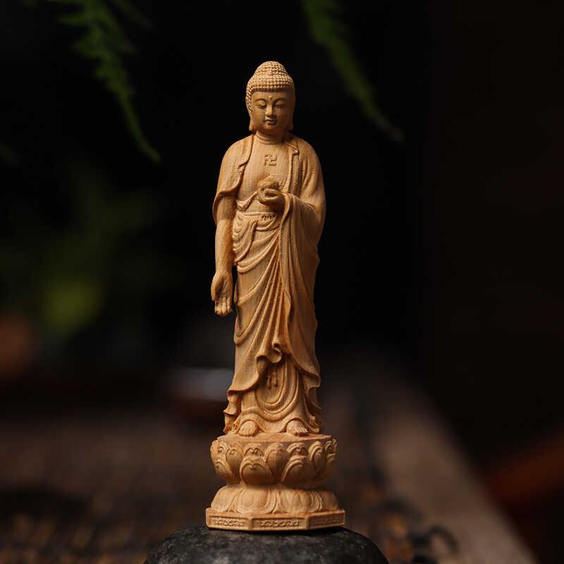 崖柏木雕释迦摩尼阿弥陀佛像西方三圣实木雕刻家居工艺品如来摆件