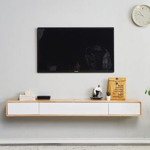 客厅小户型悬浮原木悬挂空色 悬收纳柜子挂壁电视柜实木主卧壁挂式