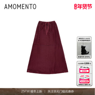 [AMOMENTO] 24FW VELVET DRAWSTRING 新款天鹅绒抽绳长款半身裙