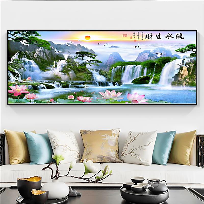 青山绿水客厅装饰画山水画办公室挂画新中式风景沙发背景壁画