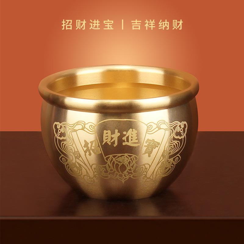 招财进宝百福铜缸纯黄铜米缸聚宝盆摆件客厅家居聚财小铜盆存钱罐