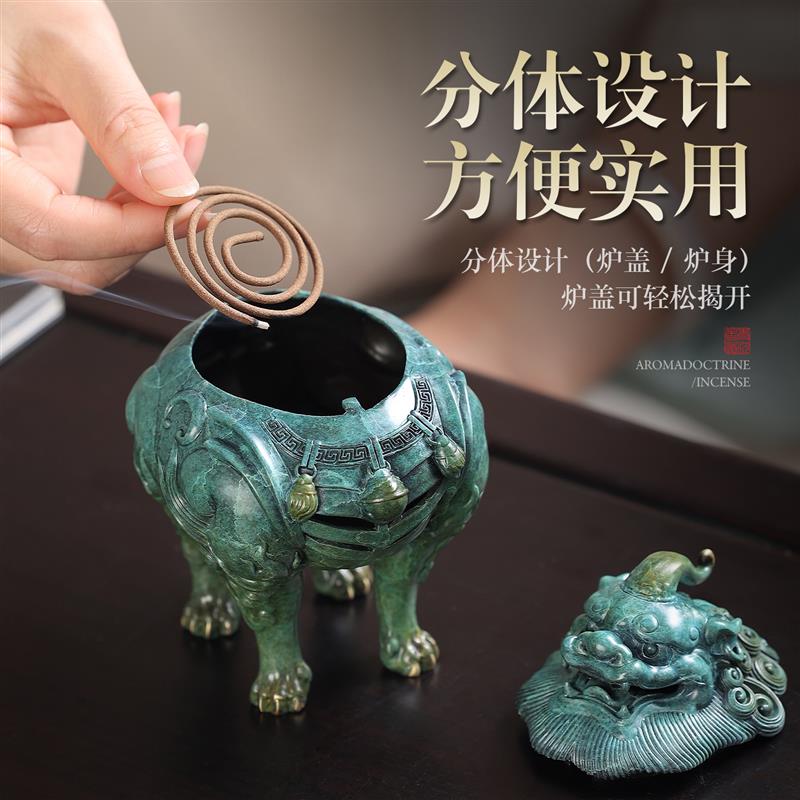狻猊香炉家用室内黄铜香炉纯铜香薰炉熏香炉檀香盘香炉宣德炉摆件