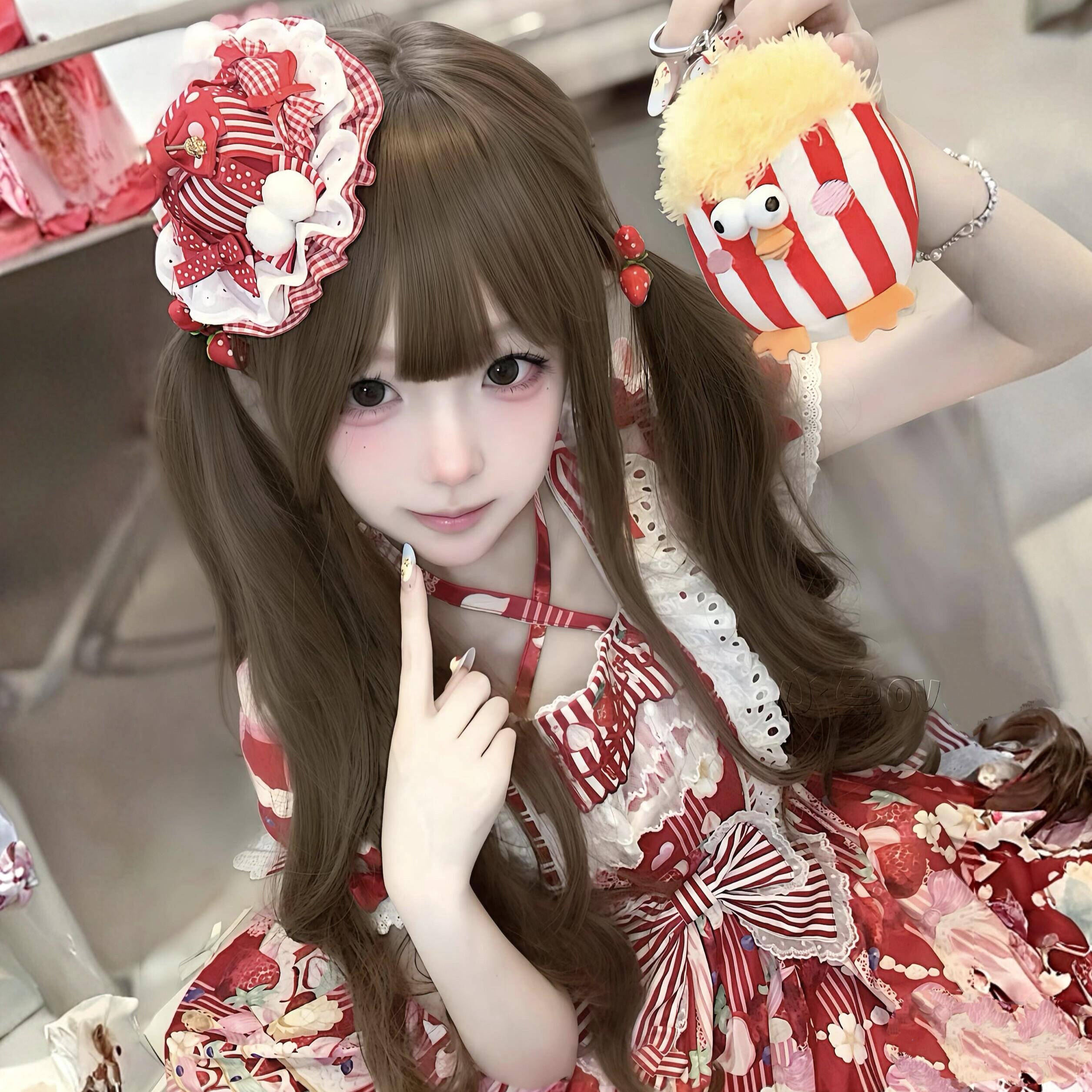假发女长发lolita80cm双马尾蜜茶色长卷发少萝同款jk可爱全头套式