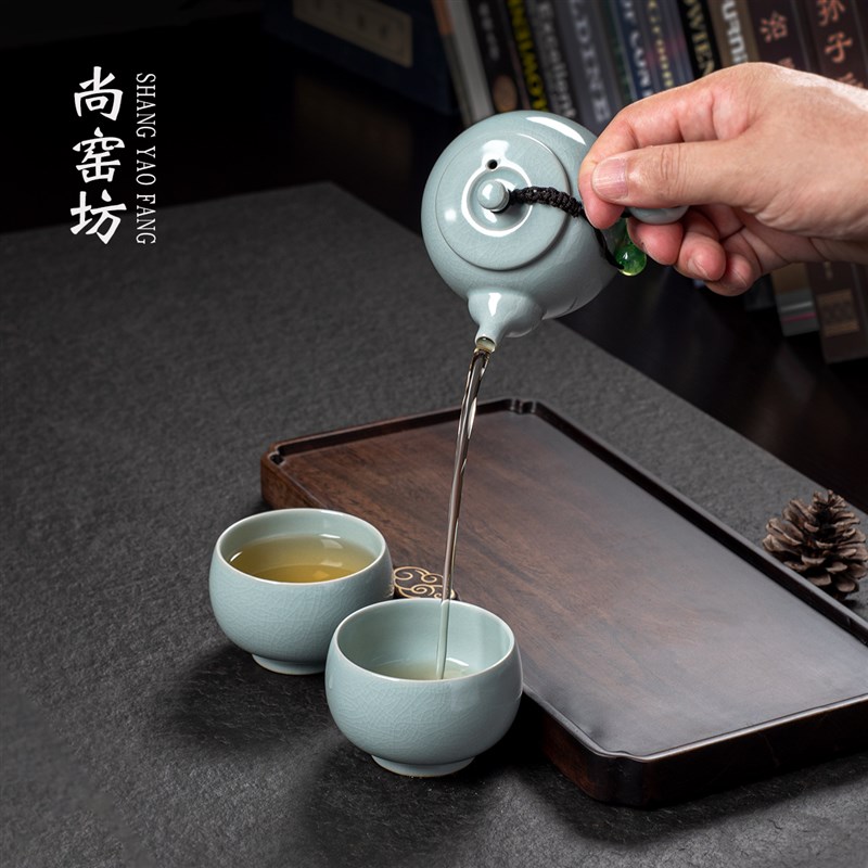 汝窑西施壶家用一壶两杯二人茶具陶瓷高端2人中式泡茶具茶壶套装