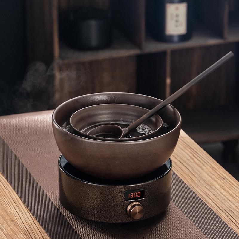 大号土陶柴烧陶瓷煮茶器电陶炉套装复古煮茶炉煮茶碗普洱茶具黑茶