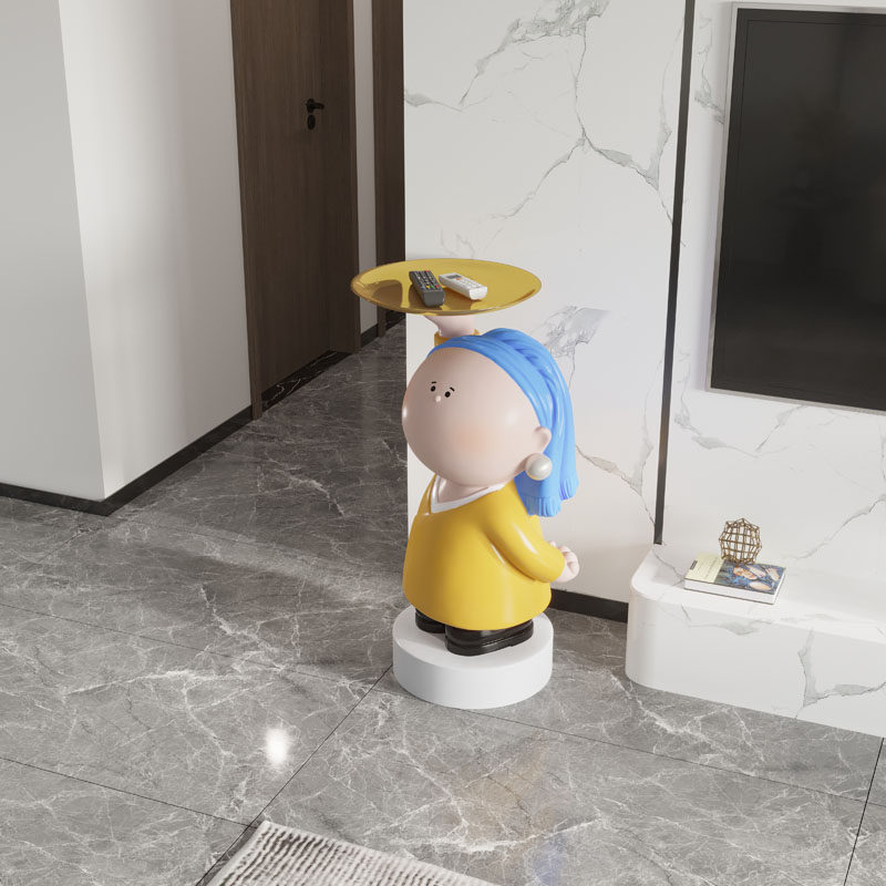 戴带珍珠耳环的少女客厅大型落地托盘新婚乔迁送礼物装饰品大摆件