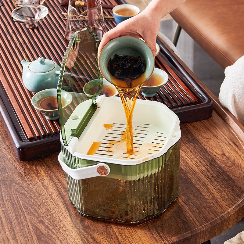 按压式手提透明茶水桶茶渣桶分离式带过滤网茶桶废水桶茶盘排水管