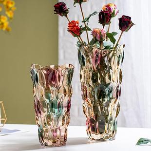 饰品花瓶 花瓶摆件插花简约轻奢水晶玻璃花瓶ins风宽口高级精致装