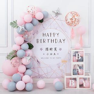 飾兒童一百天百日宴滿月背景墻海報2 女孩寶寶1周歲生日布置場景裝