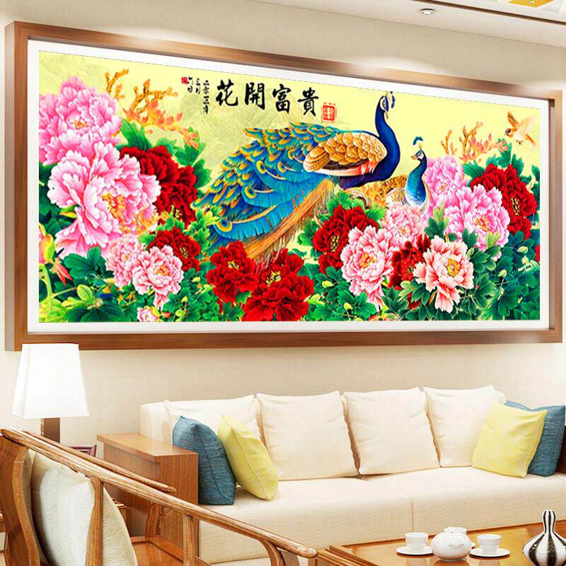 2025新款5D钻石画十字绣客厅大幅中国风钻石绣牡丹花开富贵孔雀