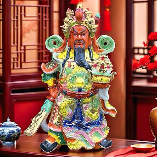 横刀关二爷神像武财神关公像背刀财神爷佛像神像陶瓷招财开业摆件