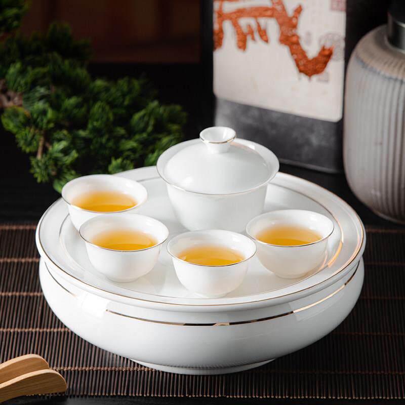 潮汕传统小套羊脂玉陶瓷功夫茶具 薄胎家用茶盘 简约白瓷茶具套装
