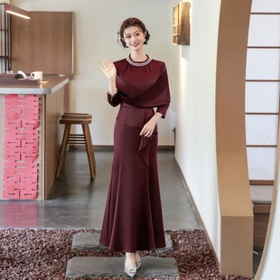 婚礼妈妈装高端礼服喜婆婆婚宴敬酒服结婚长款鱼尾裙旗袍裙晚装裙