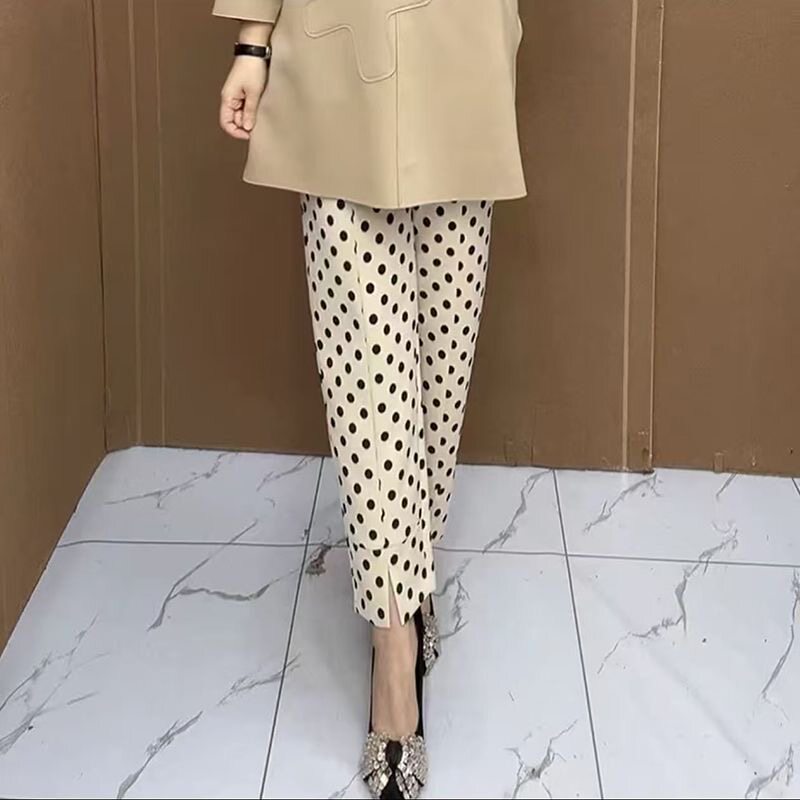 春夏新款妈妈装时尚洋气波点小脚裤弹力显瘦高腰打底裤百搭九分裤