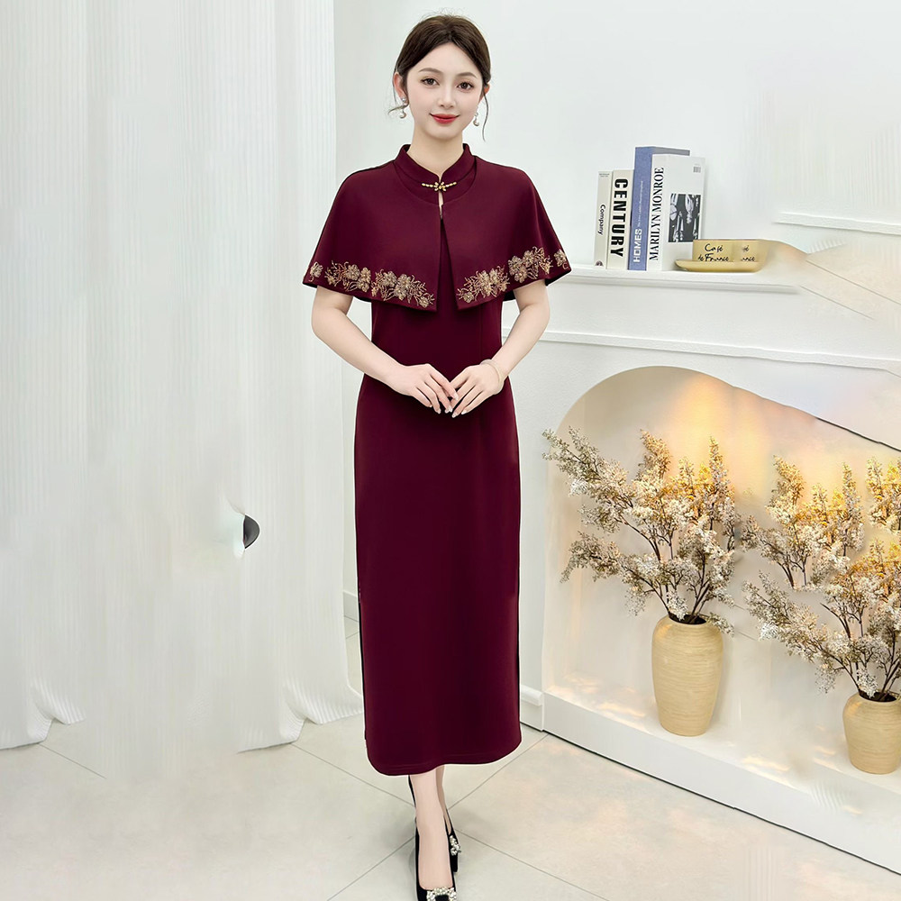 新中式国风婚礼短袖旗袍裙喜婆婆婚宴敬酒服夏季新款结婚礼服长裙