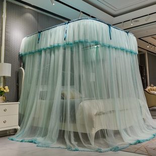 高级u型导轨蚊帐轨道加厚家用1.5m1.8米三开门防尘顶加密纹账 新款