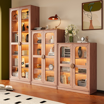 实木儿童书柜书桌一体学生家用落地组合书架红檀木玻璃门大收纳柜