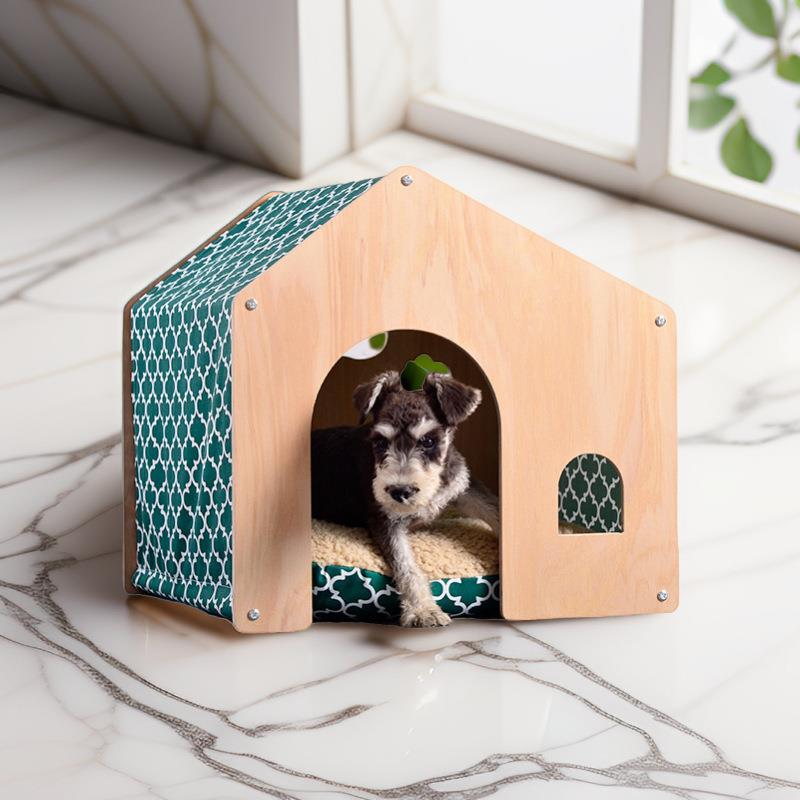 悦尚新款式棚式宠物屋狗房子猫窝田园设计白桦木猫窝狗垫宠物用品