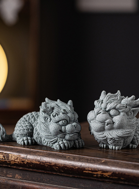 创意招财麒麟一对小摆件国潮青砂石工艺品K办公室客厅桌面装饰礼