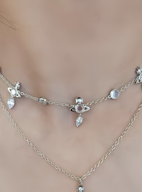 日单蕾系量产型哥特土星项链梦幻星球系列水滴形吊坠多坠项链锁骨