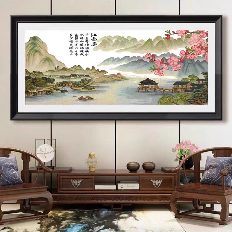 人工绣好的十字绣成品江南春忆江南新中式客厅清洗风景山水挂画
