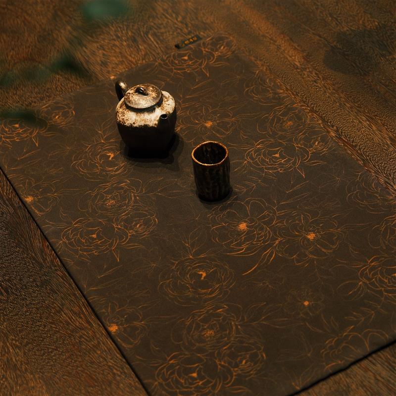 清山手工茶席 金丝暗纹 提花茶席牡丹花织锦缎国画风中式干泡吸水