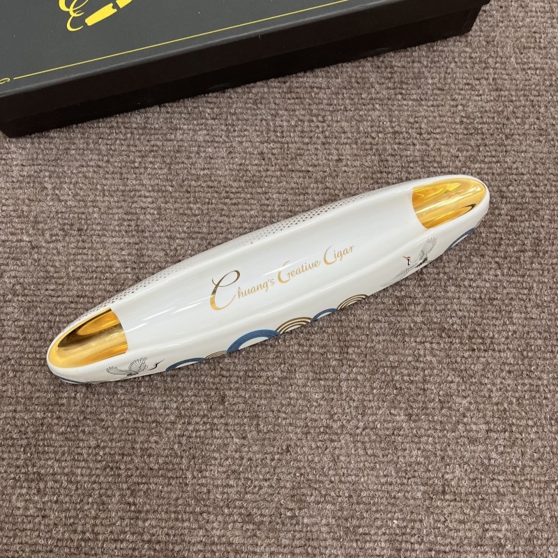 雪茄特别烟灰缸陶瓷单双槽家居时尚覆古船形大型办公室持灰礼盒