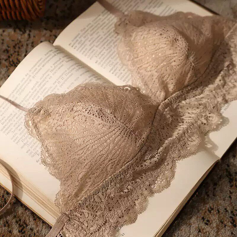 法式蕾丝内衣三角杯细肩带美背内衣女小胸聚拢超薄款无钢圈文胸罩