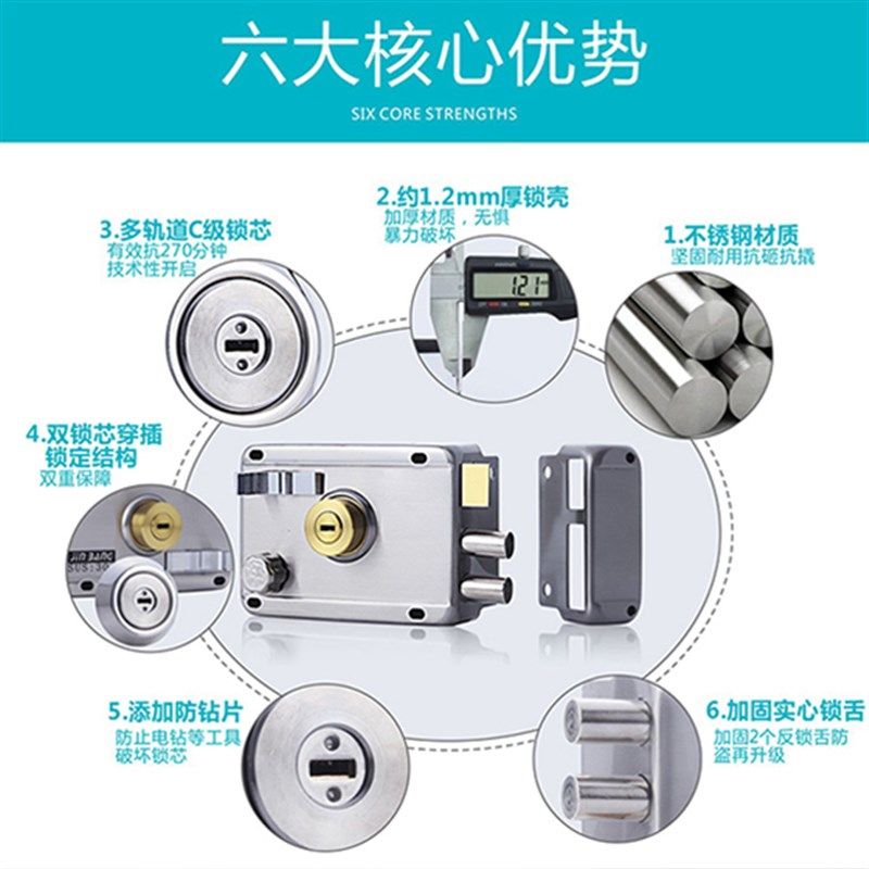家用叶片全铜老式外装门锁多轨道防盗锁大门锁锁头木门铁门锁芯