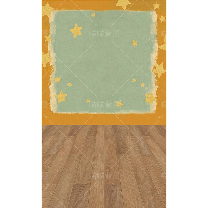 儿童摄影可爱星星人相框背景纸拍照写真背景布道具影棚室内浅绿色