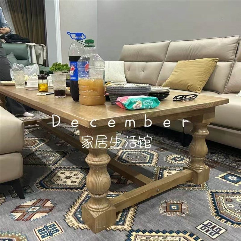 复古实木茶几餐桌椭圆形桌茶桌客厅家用小户型法式创意落地简约