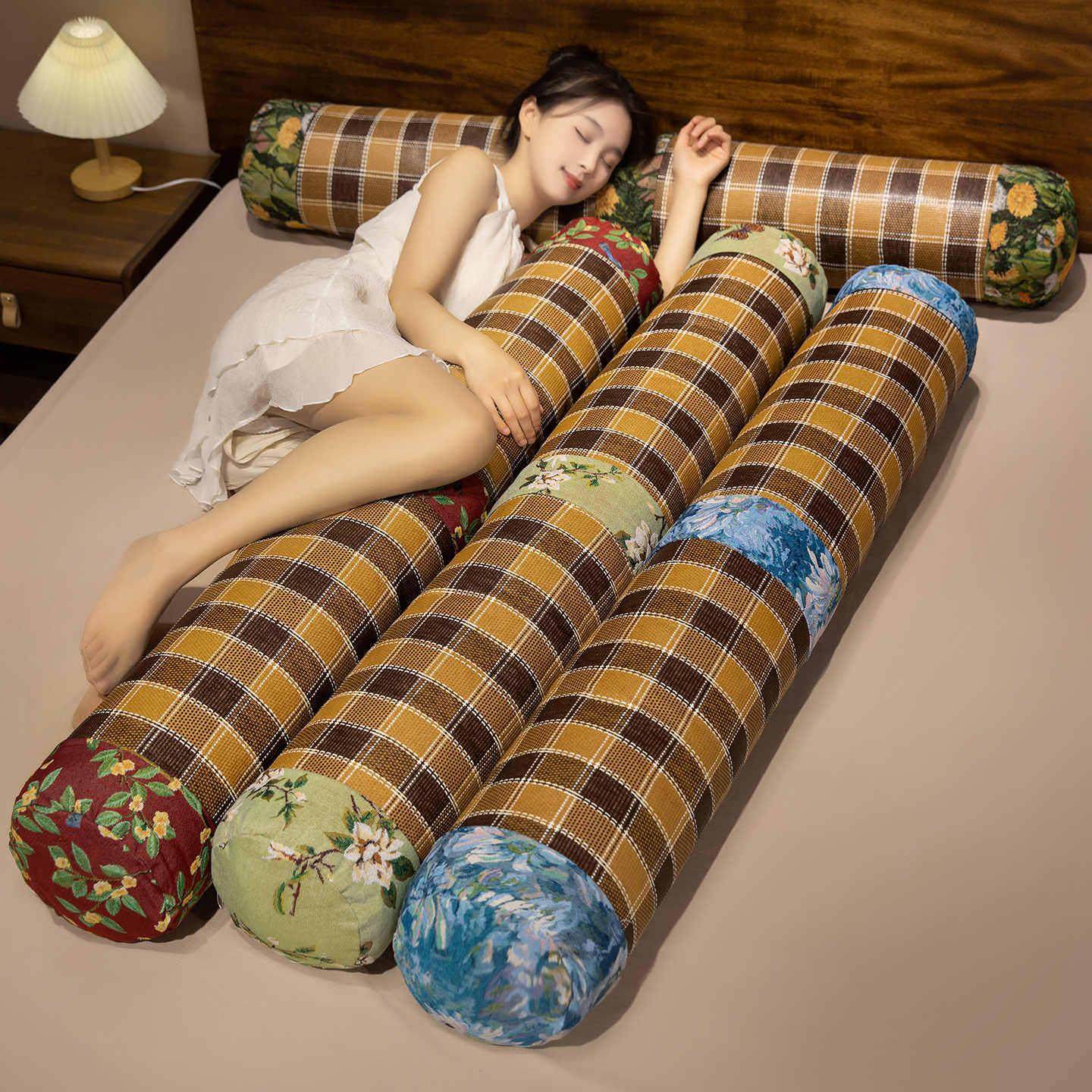 夏季藤席圆柱长条抱枕睡觉专用女生床上侧睡夹腿枕头宿舍床头靠垫,居家布艺,靠垫/抱枕,淘宝优惠券,粉丝福利购,淘宝优惠卷