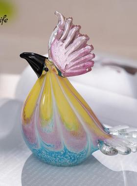 艺术琉璃鹦鹉鸟卧室摆件轻奢手工吹制动物客厅样板间酒店软装装饰