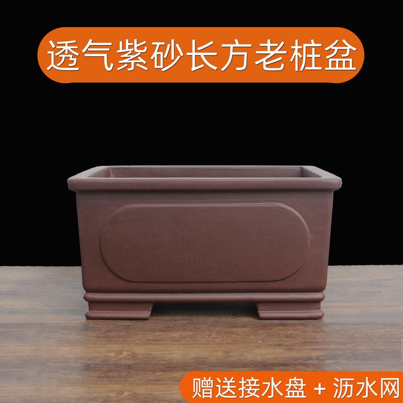 宜兴紫砂花盆加深长方盆景盆罗汉松黄杨老桩盆精品马槽多肉盆景盆