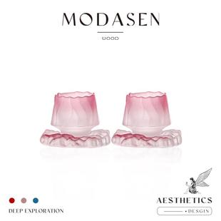 MODASEN丨粉山 BYEO日式渐层玻璃小茶杯主人杯清酒杯子带底座礼物