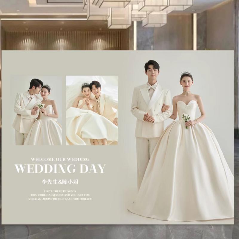 韩式婚礼高级感照片背景墙订婚结婚现场布置场景新中式装饰kt板全