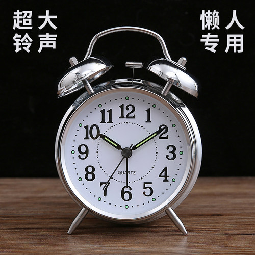 变态大音量闹钟机械打铃强力叫醒学生上学专用床头静音金属马蹄表