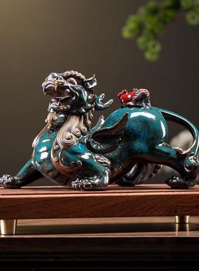 久造中式招财貔貅摆件一对家居陶瓷皮丘客厅玄关装饰品办公桌礼品