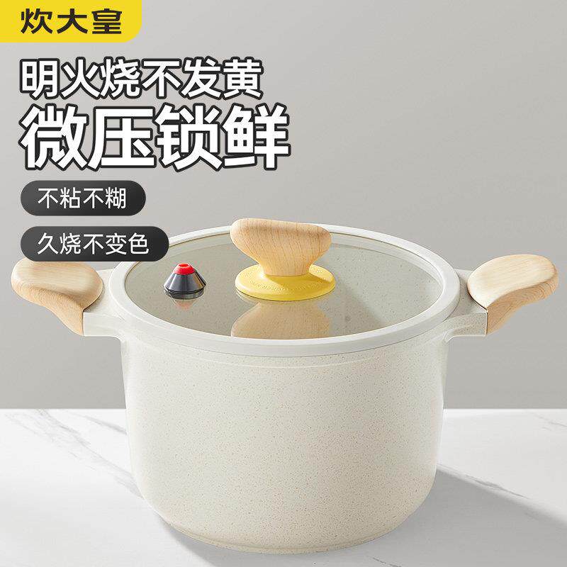 炊大皇大白微压汤锅不沾锅多功能家用双耳炖锅22cm加深电磁炉通用