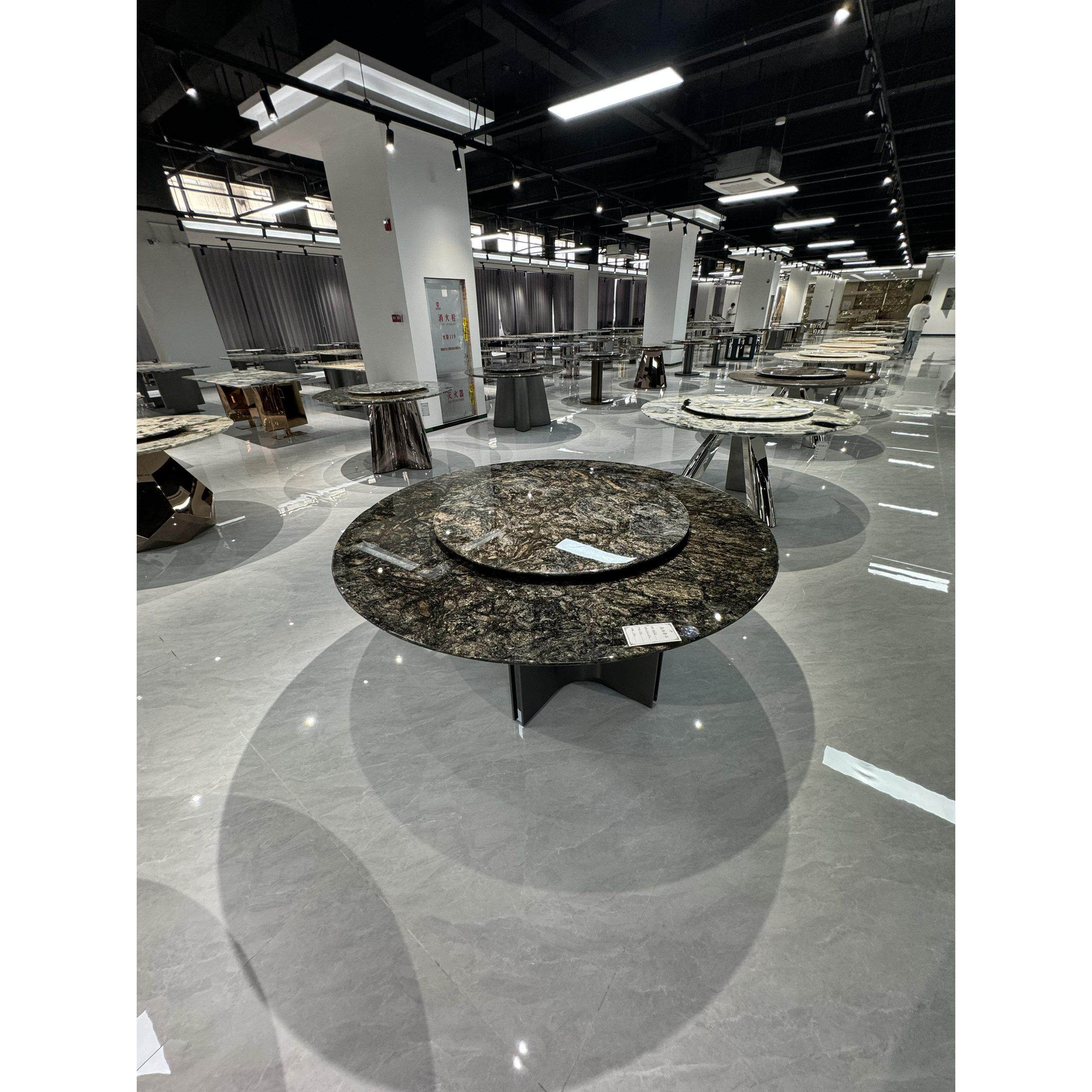 铂金钻餐桌圆形餐桌奢石台面天然大理石高光石材家用高端定制饭桌
