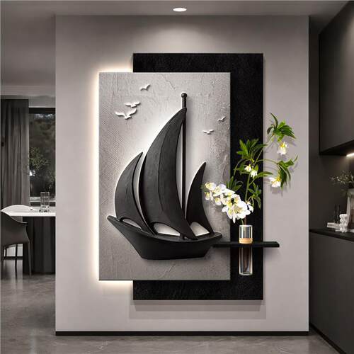 一帆风顺2026新款玄关带灯氛围装饰画入户正对门挂画走廊过道壁画