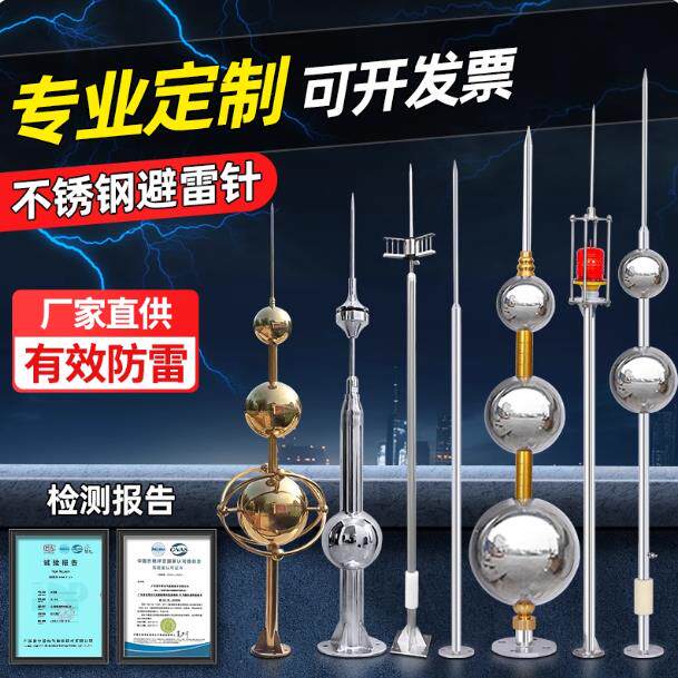 不锈钢工业级避雷针别墅屋顶室外家用户外接闪器防雷针接地线定制