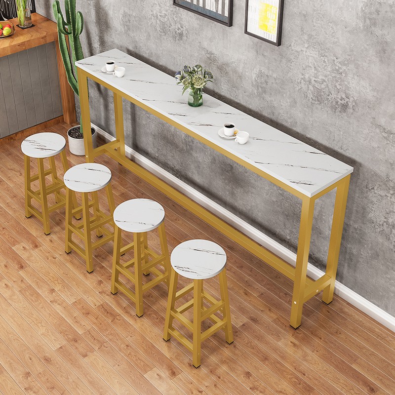 简约吧台桌大理石纹奶茶店高脚桌靠墙长条桌商用吧台家用阳台窄桌